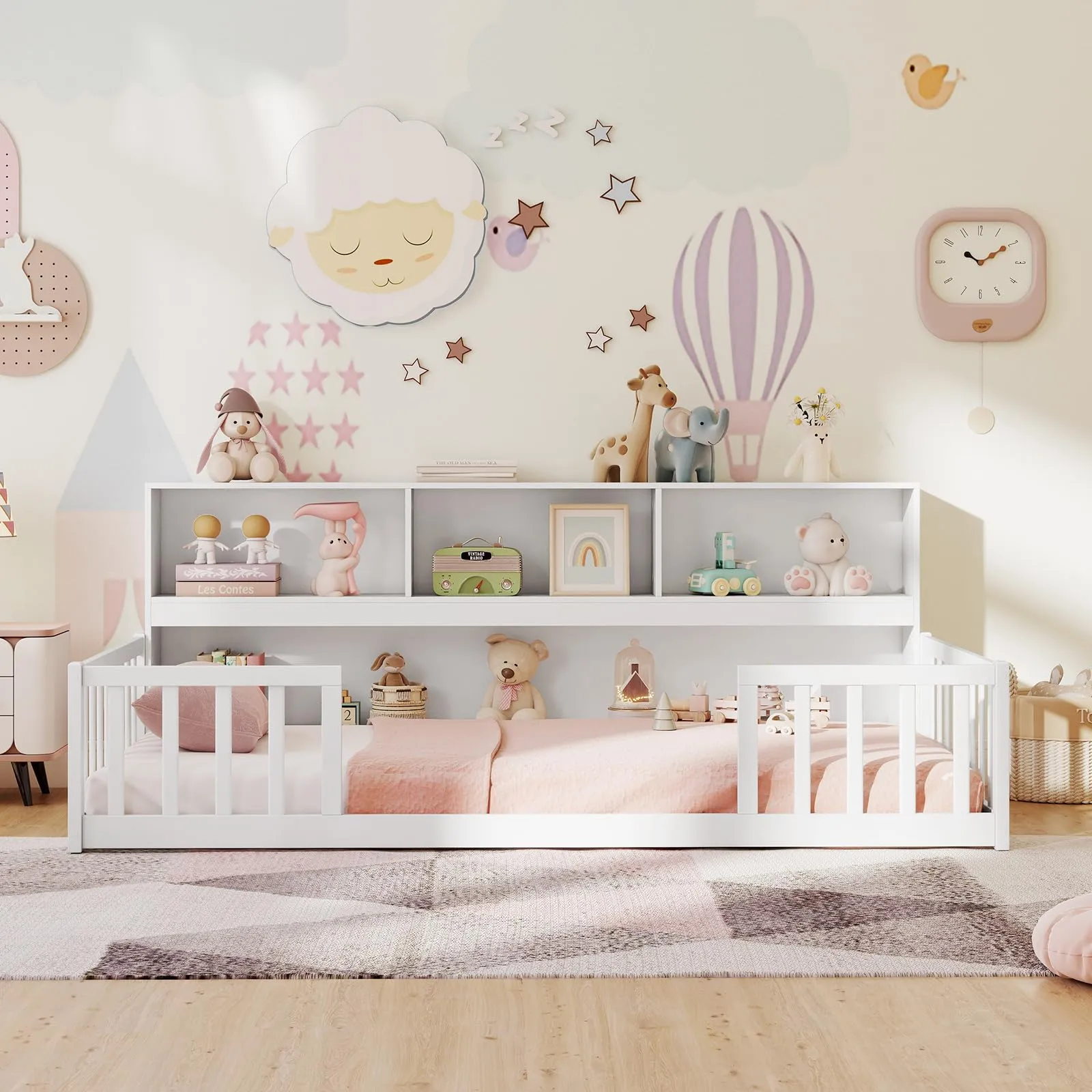 Giantex Wooden Montessori Bed Frame with Bookcase