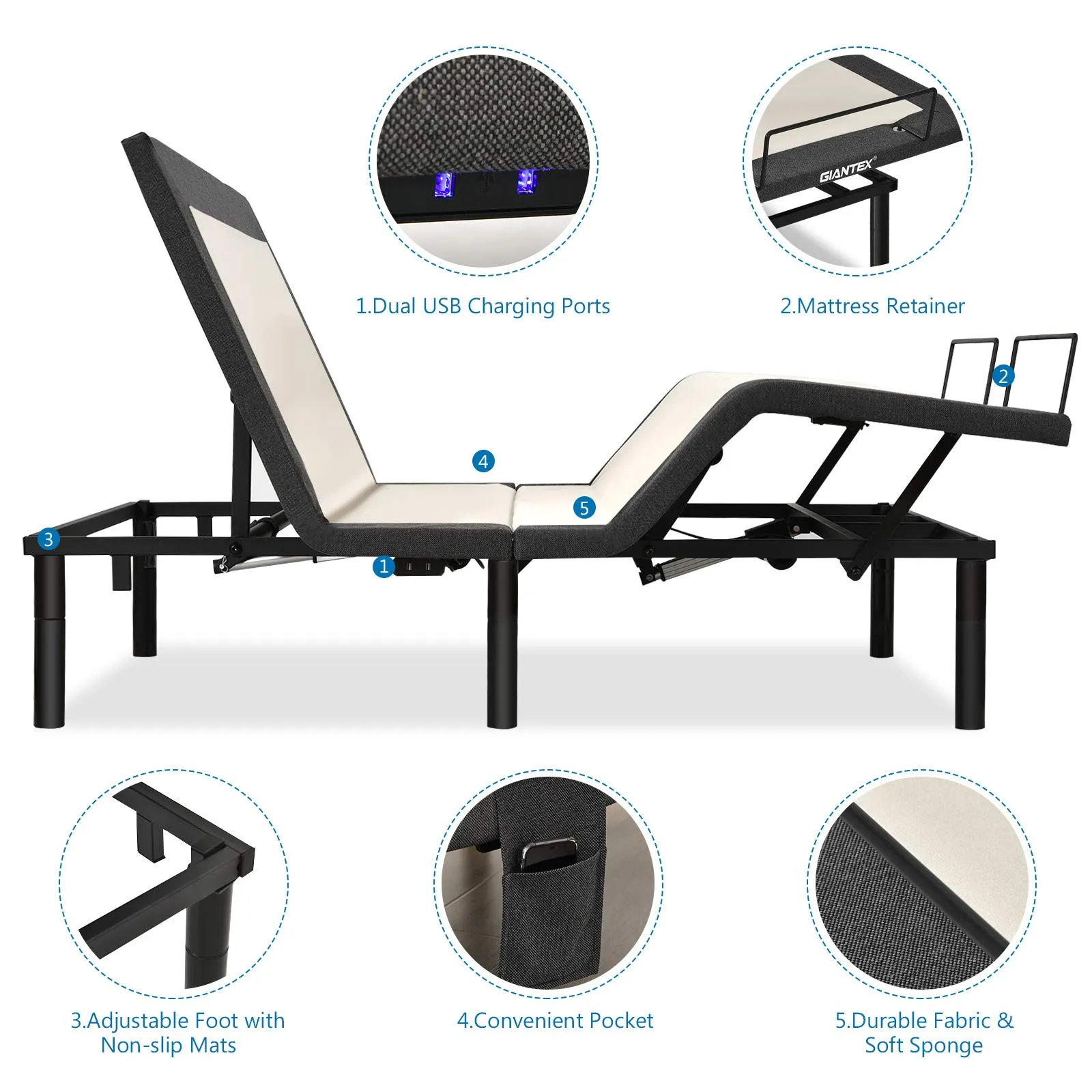 Giantex Zero Gravity Electric Adjustable Bed w/ Head and Foot Incline, Vibration Massage