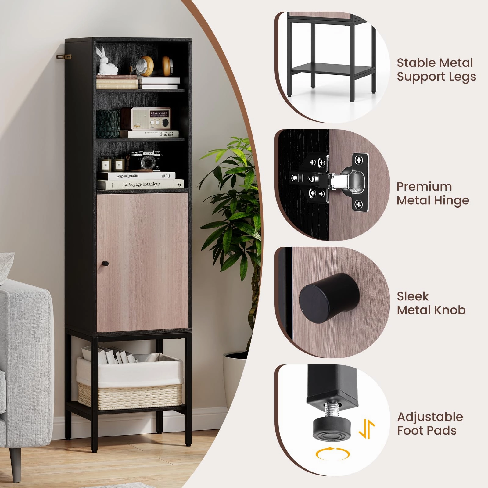Giantex 57 Tall Bathroom Storage Cabinet, Bathroom Floor Cabinet with Door, Adjustable Shelves & Foot Pads
