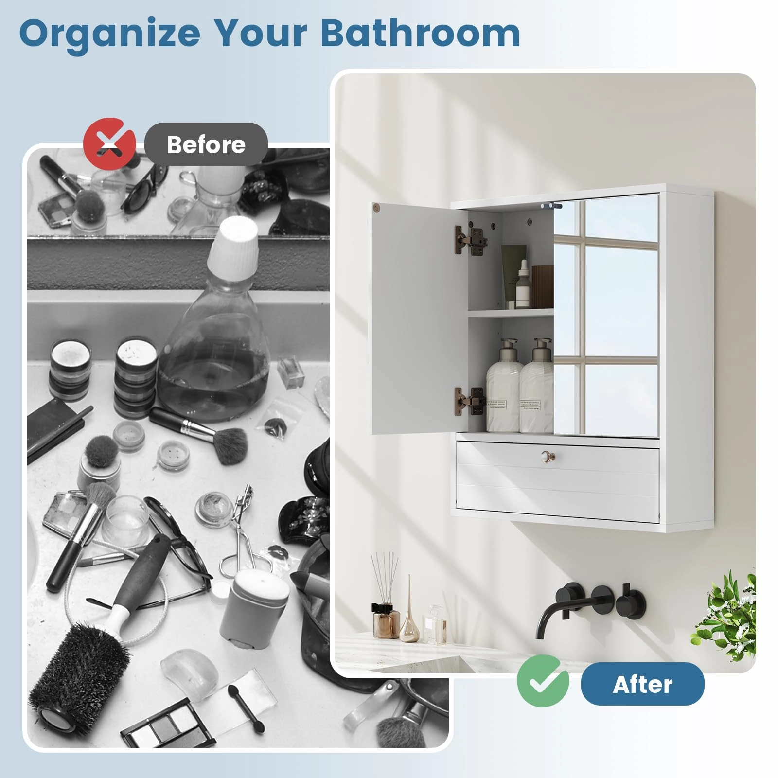 Giantex Bathroom Wall Mount Cabinet with Mirrored Doors