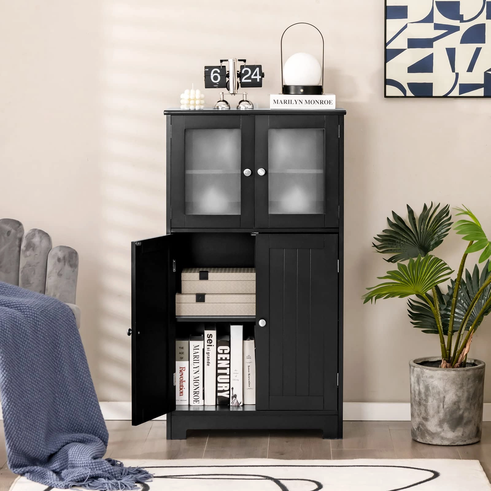 Giantex Storage Cabinet with Doors - Bathroom Floor Cabinet, Freestanding Tall Cabinet
