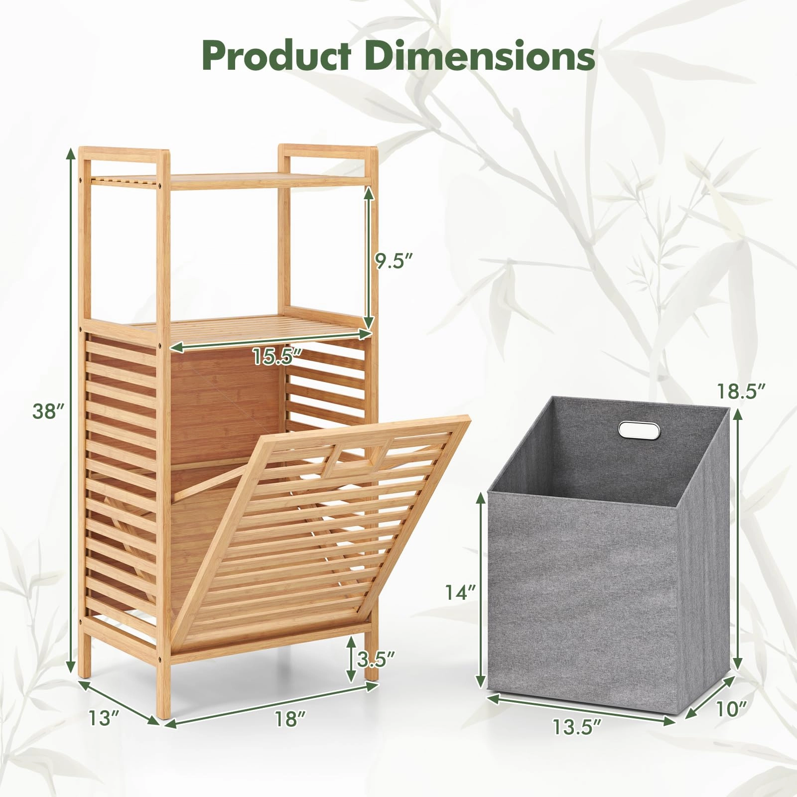 Giantex Tilt Out Laundry Hamper Bamboo Laundry Storage Cabinet with 2-Tier Storage Shelves