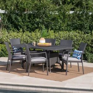 Grey Wicker 7 Piece Rectangular Dining Set - NH565003 patio chairs, outdoor seating