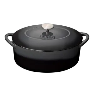 Halo Cast Iron Oval casserole dish, D28cm, black curtain fabric, upholstery textile