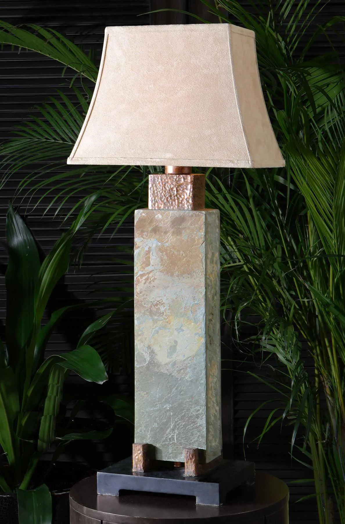 Hammered Copper & Slate Table Lamp