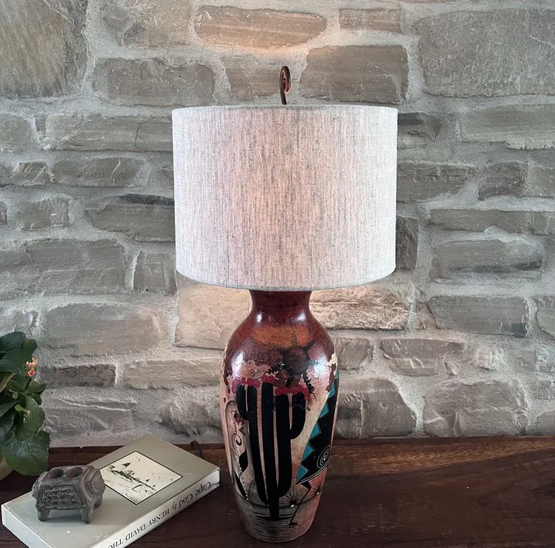 Hand Painted Southwestern Clay Lamp