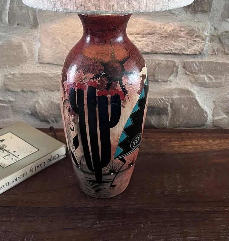 Hand Painted Southwestern Clay Lamp