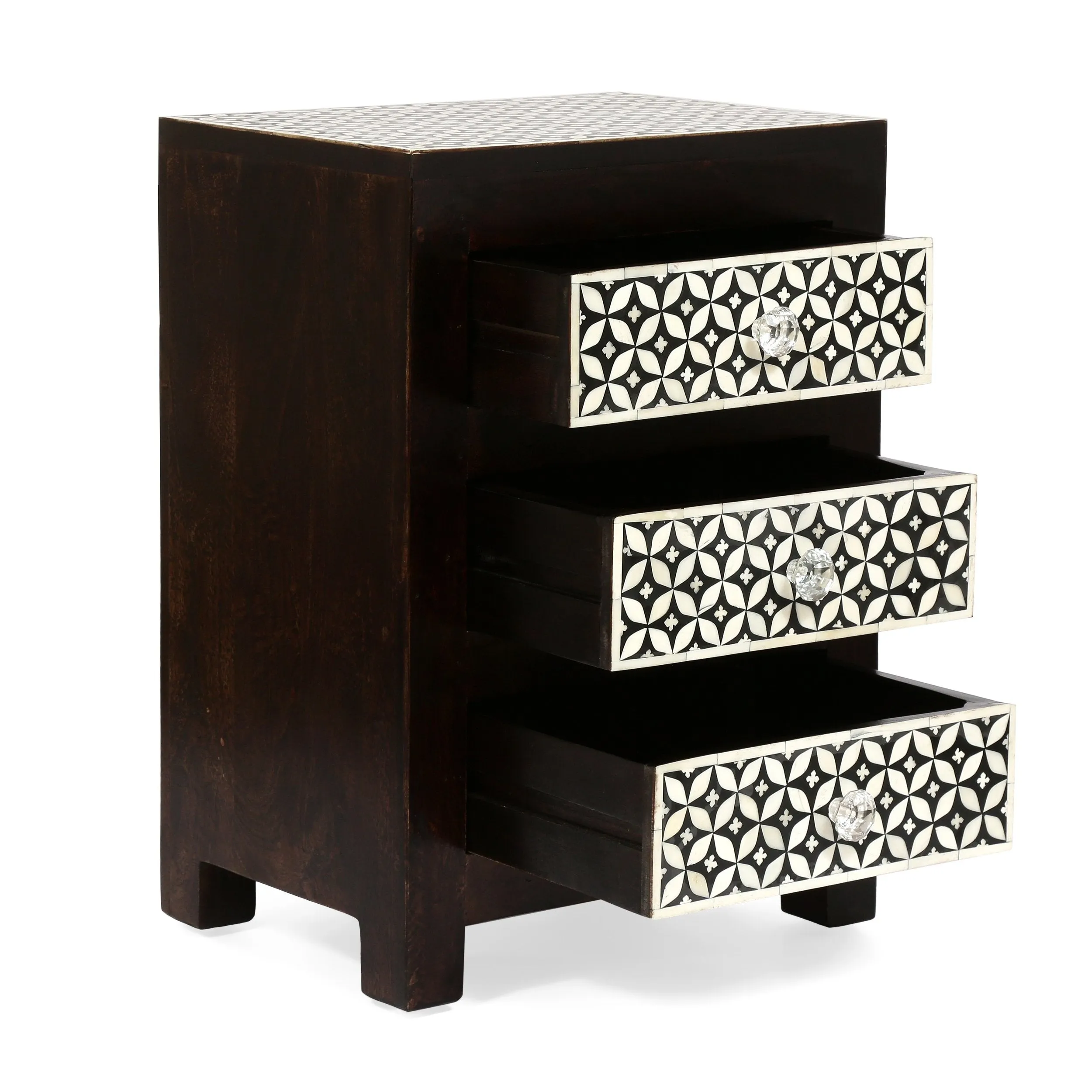 Handcrafted Boho 3 Drawer Mango Wood Nightstand - NH898313