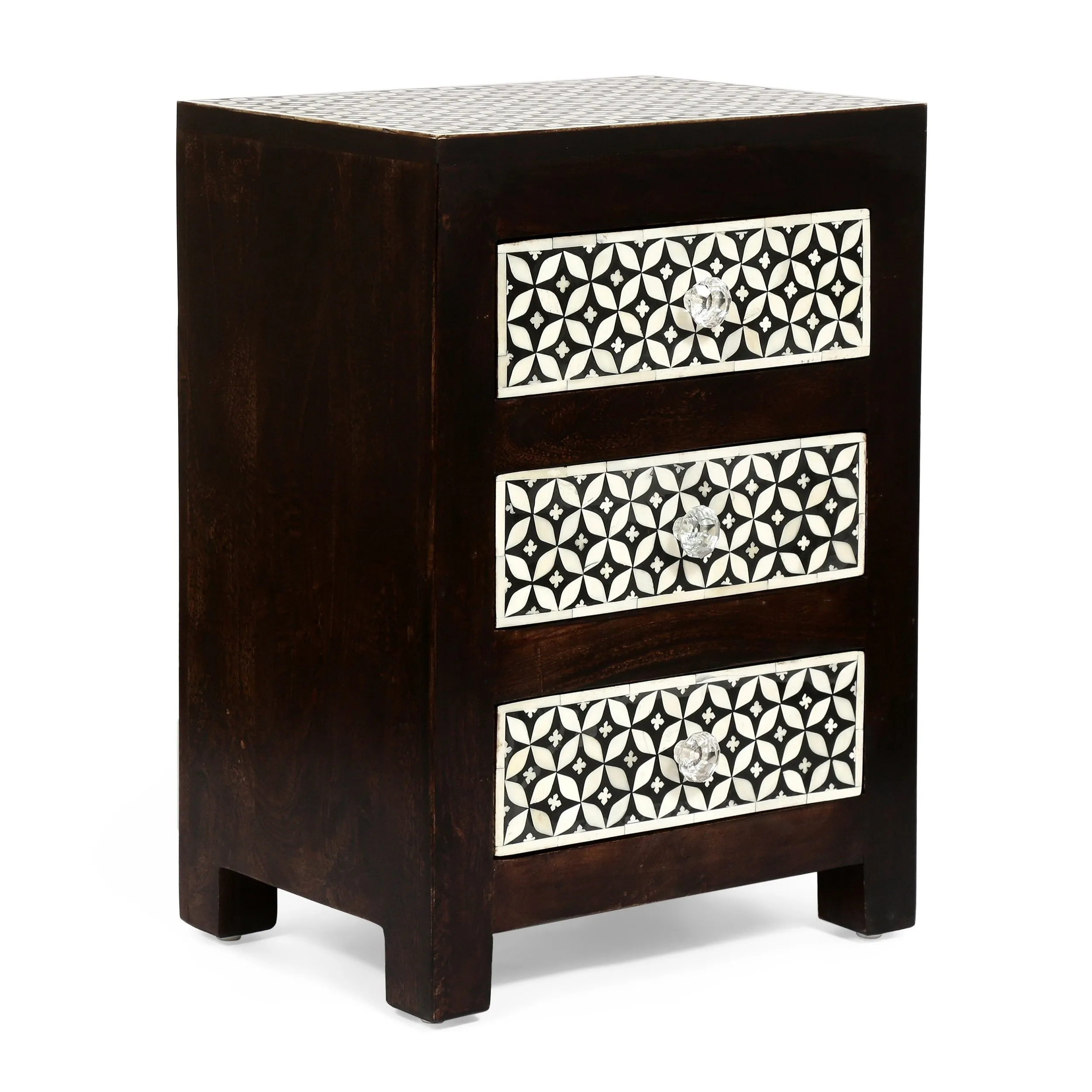 Handcrafted Boho 3 Drawer Mango Wood Nightstand - NH898313 office desk, work desk