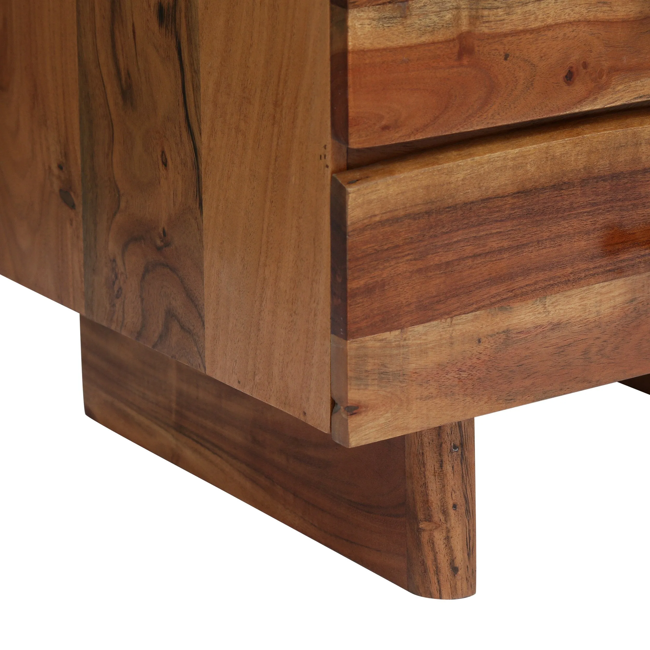 Handcrafted Boho Acacia Wood 3 Drawer Nightstand - NH589313