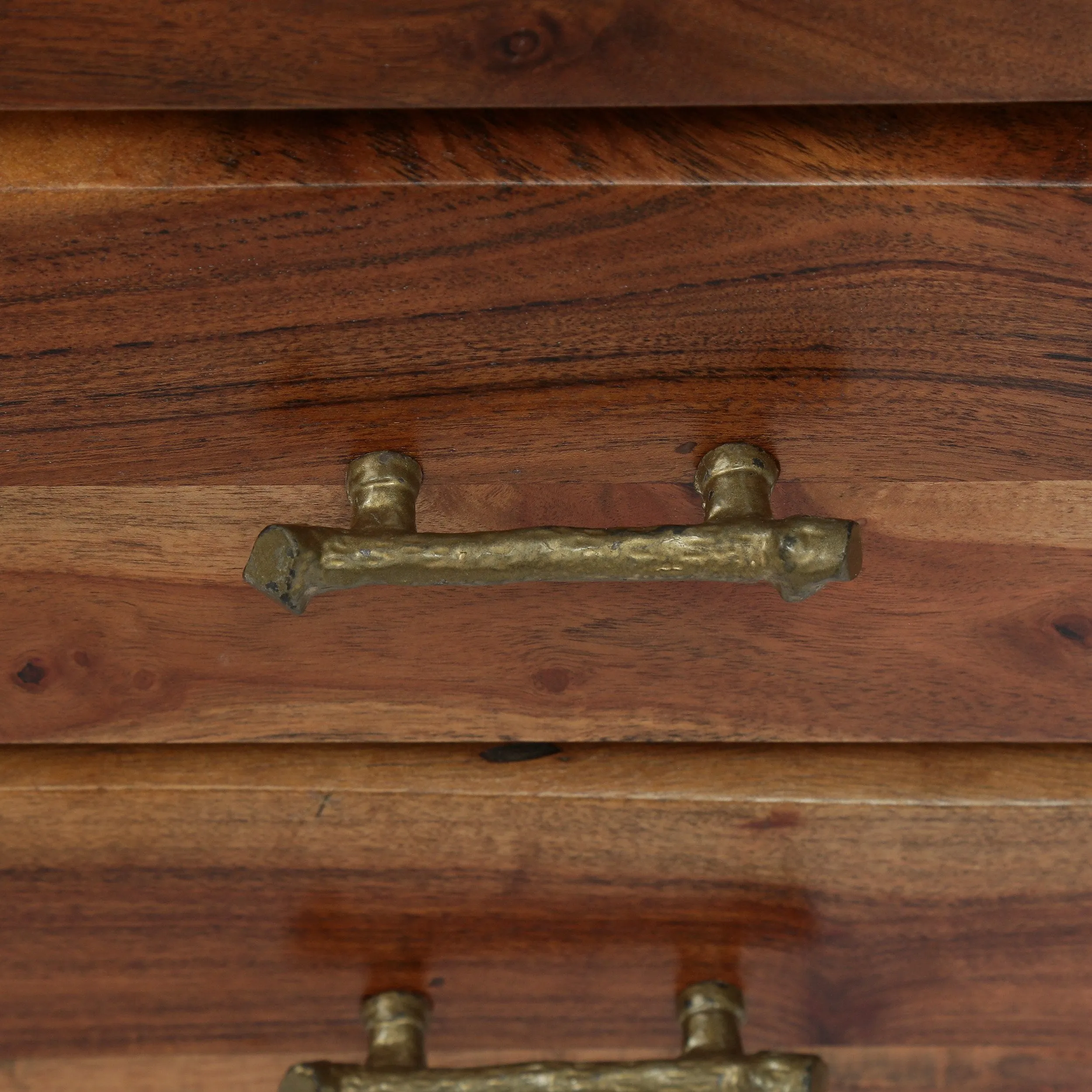 Handcrafted Boho Acacia Wood 3 Drawer Nightstand - NH589313