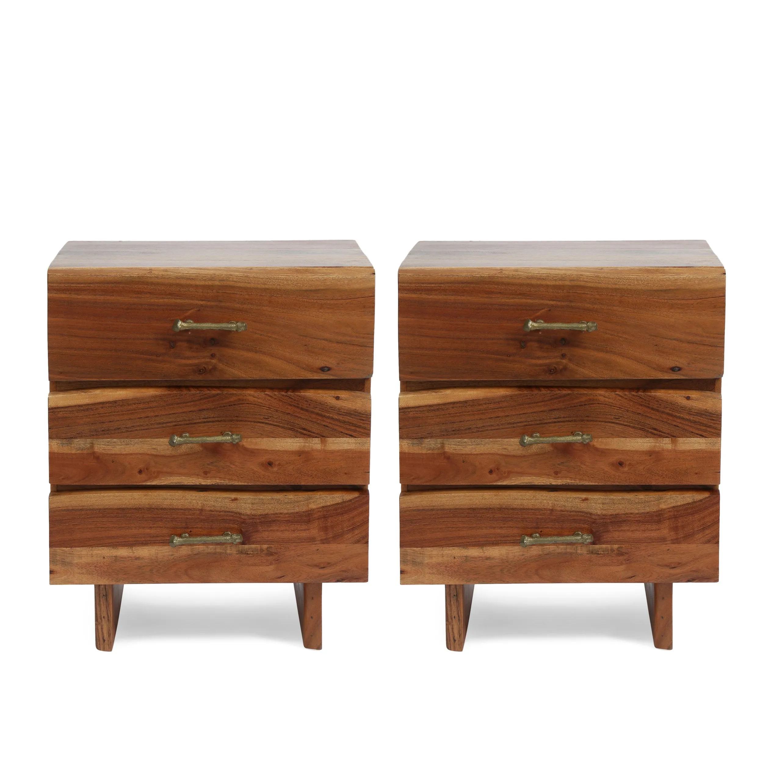 Handcrafted Boho Acacia Wood 3 Drawer Nightstand, Set of 2 - NH689313 office desk, work desk
