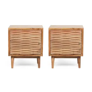 Handcrafted Boho Acacia Wood Nightstands, Set of 2, Natural - NH655413 office desk, work desk