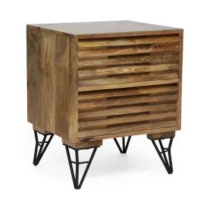 Handcrafted Boho Mango Wood Nightstand - NH849313 office desk, work desk