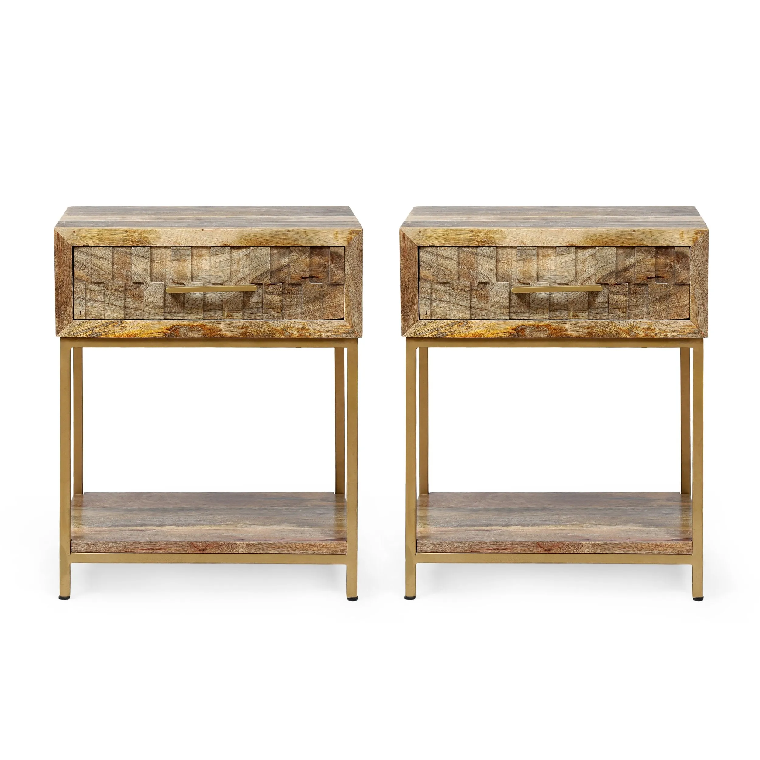 Handcrafted Boho Mango Wood Nightstand (Set of 2) - NH407313 office desk, work desk