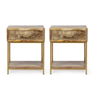 Handcrafted Boho Mango Wood Nightstand (Set of 2) - NH407313 office desk, work desk