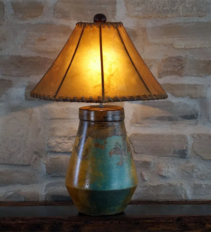 Handmade Pottery Table Lamp w/ Rawhide Shade