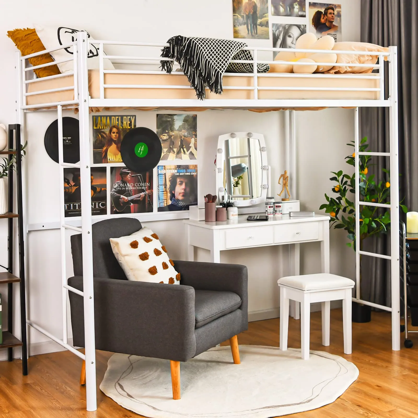 Heavy Duty Loft Bed Frame with 2 Ladders | Metal Loft Bed Twin Size