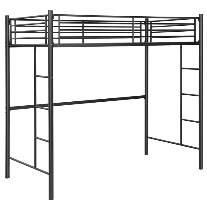 Heavy Duty Loft Bed Frame with 2 Ladders | Metal Loft Bed Twin Size