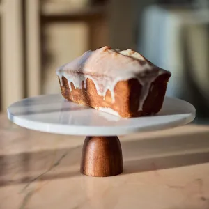 Hestia Cake Stand, D25cm, Marble & Acacia Wood napkin rings, dining placemats