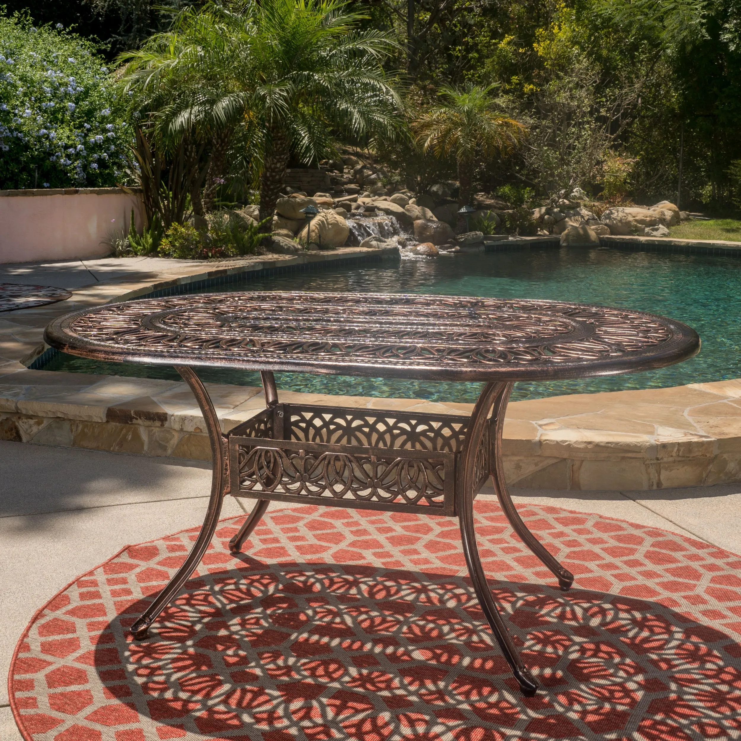 Home Haitian Outdoor Cast Aluminum Oval Dining Table - NH235692 patio chairs, outdoor seating