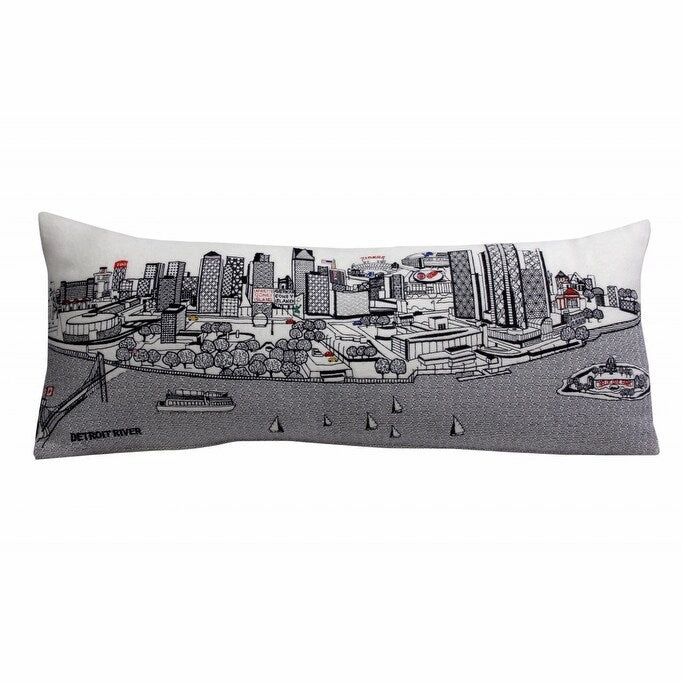 HomeRoots 35" White Detroit Daylight Skyline Lumbar Decorative Pillow