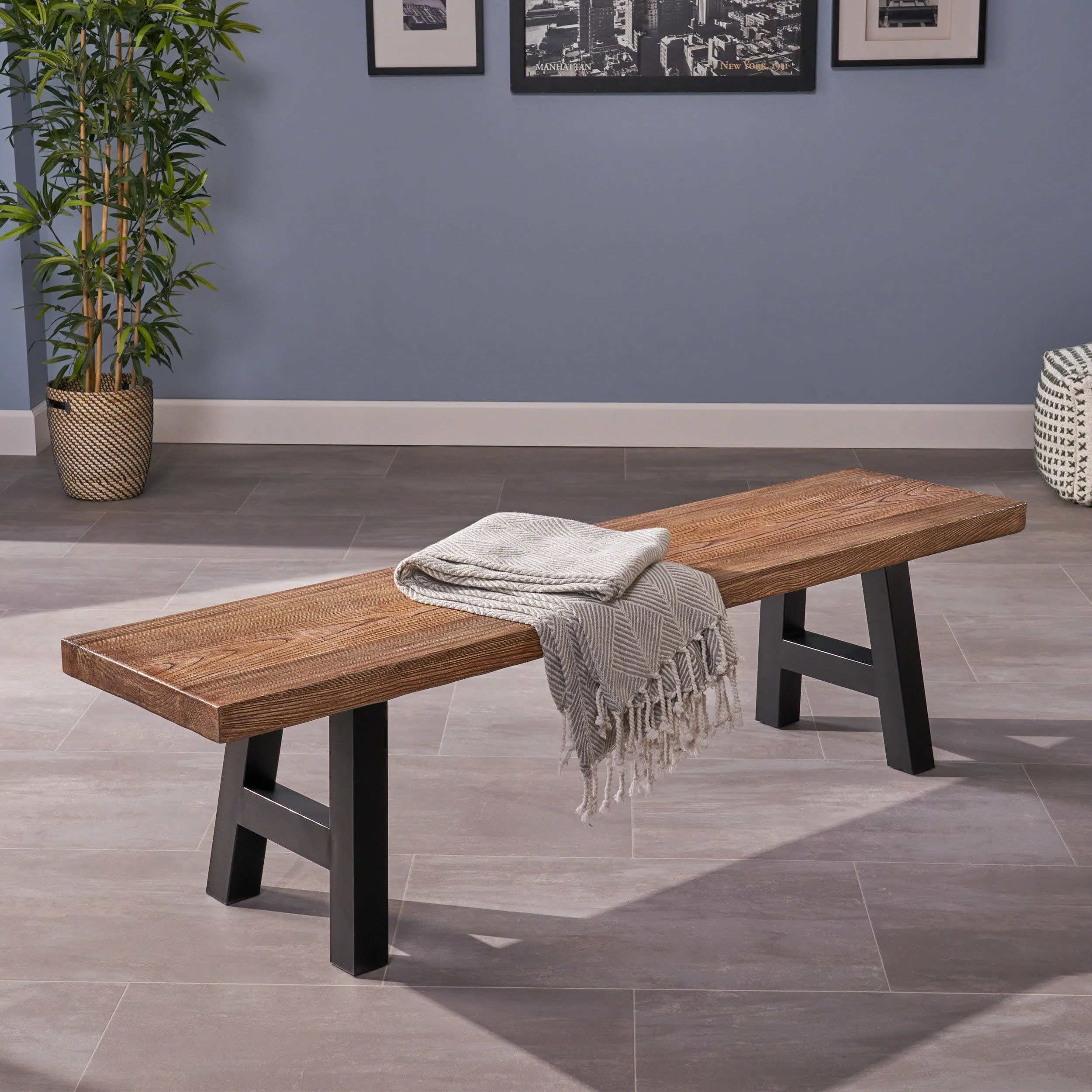 Indoor Light Weight Concrete Dining Bench - NH038303 patio chairs, outdoor seating