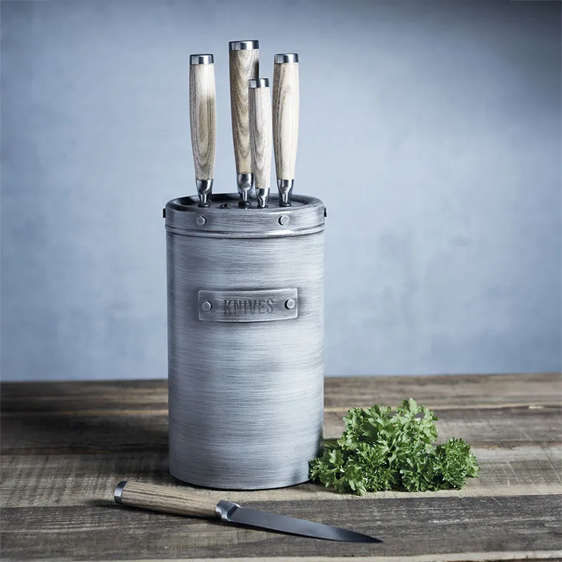 Industrial Kitchen 5-Piece Stainless Steel Knife Set and Knife Block