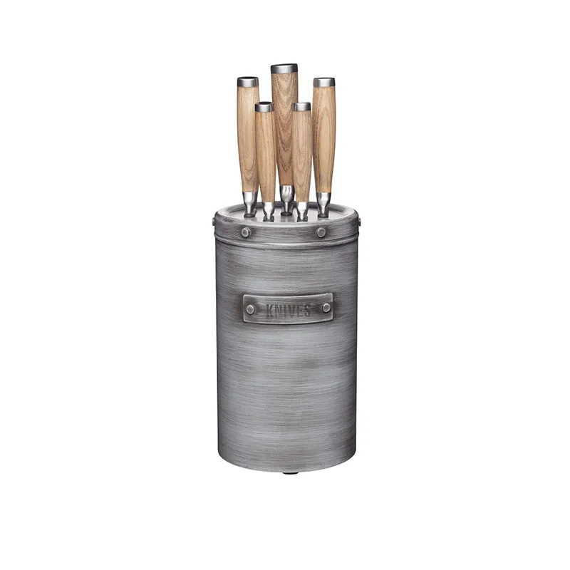 Industrial Kitchen 5-Piece Stainless Steel Knife Set and Knife Block round coffee table, wooden coffee table