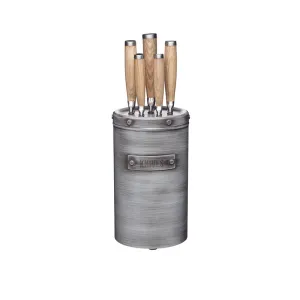 Industrial Kitchen 5-Piece Stainless Steel Knife Set and Knife Block round coffee table, wooden coffee table