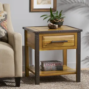 Industrial Solid Wood Single Drawer Nightstand End Table - NH813592 office desk, work desk