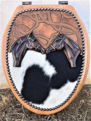 Iron Horses & Cowhide Toilet Seat - Black White Hide wall sconce light, hallway light