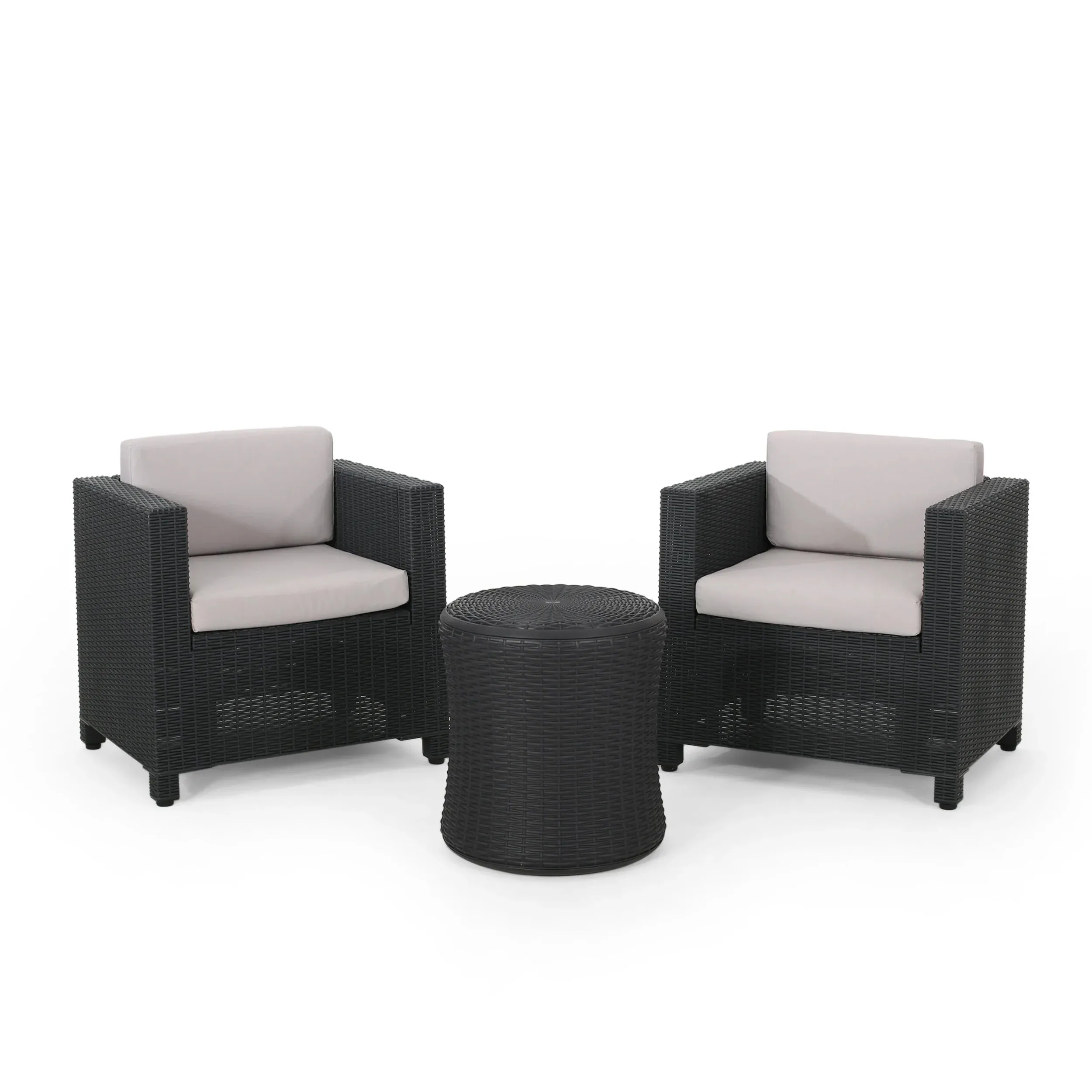 Iven Outdoor 2 Seater Faux Wicker Chat Set with Cushions patio chairs, outdoor seating