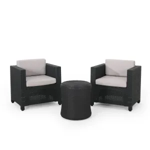Iven Outdoor 2 Seater Faux Wicker Chat Set with Cushions patio chairs, outdoor seating