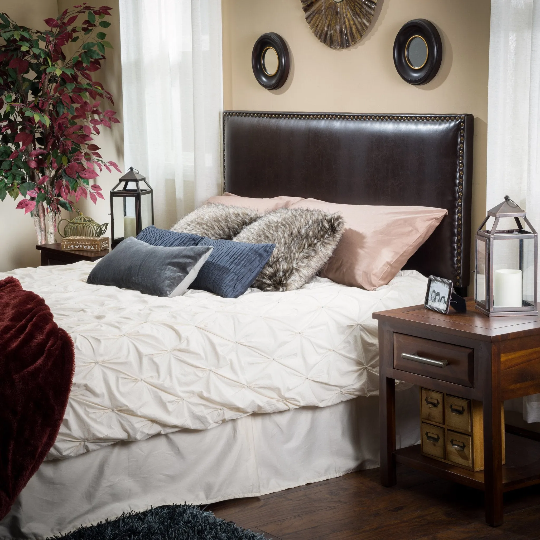 King-to-Cal King Adjustable Brown Leather Headboard - NH203592 queen headboard, wooden headboard