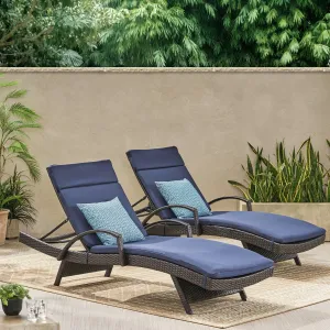 Lakeport Outdoor Wicker Armed Chaise Lounge Chairs w/ Cushions (set of 2) patio chairs, outdoor seating