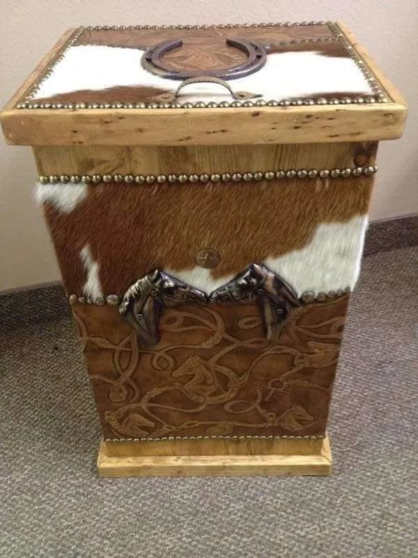 Leather & Wood Storage Bin - Rustic Decor with Custom Options