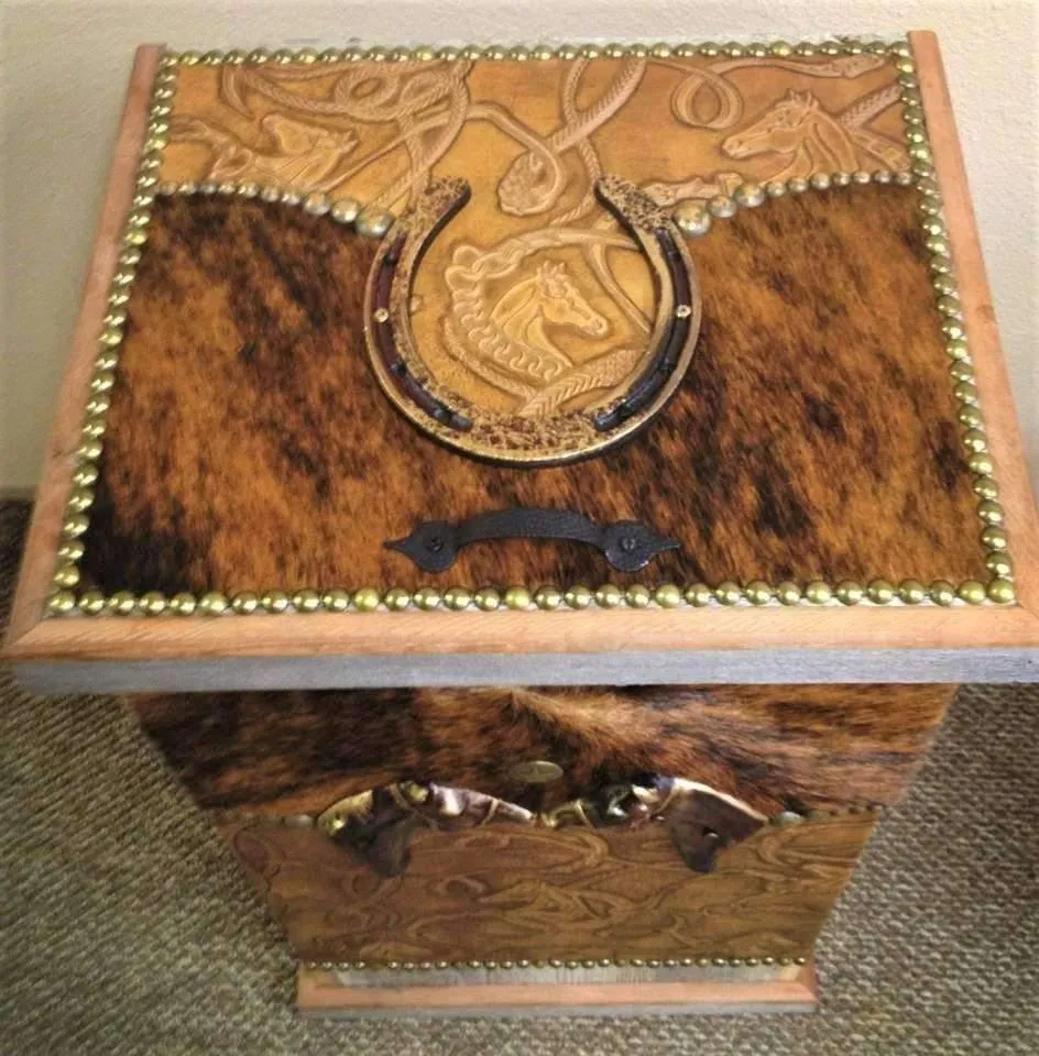 Leather & Wood Storage Bin - Rustic Decor with Custom Options
