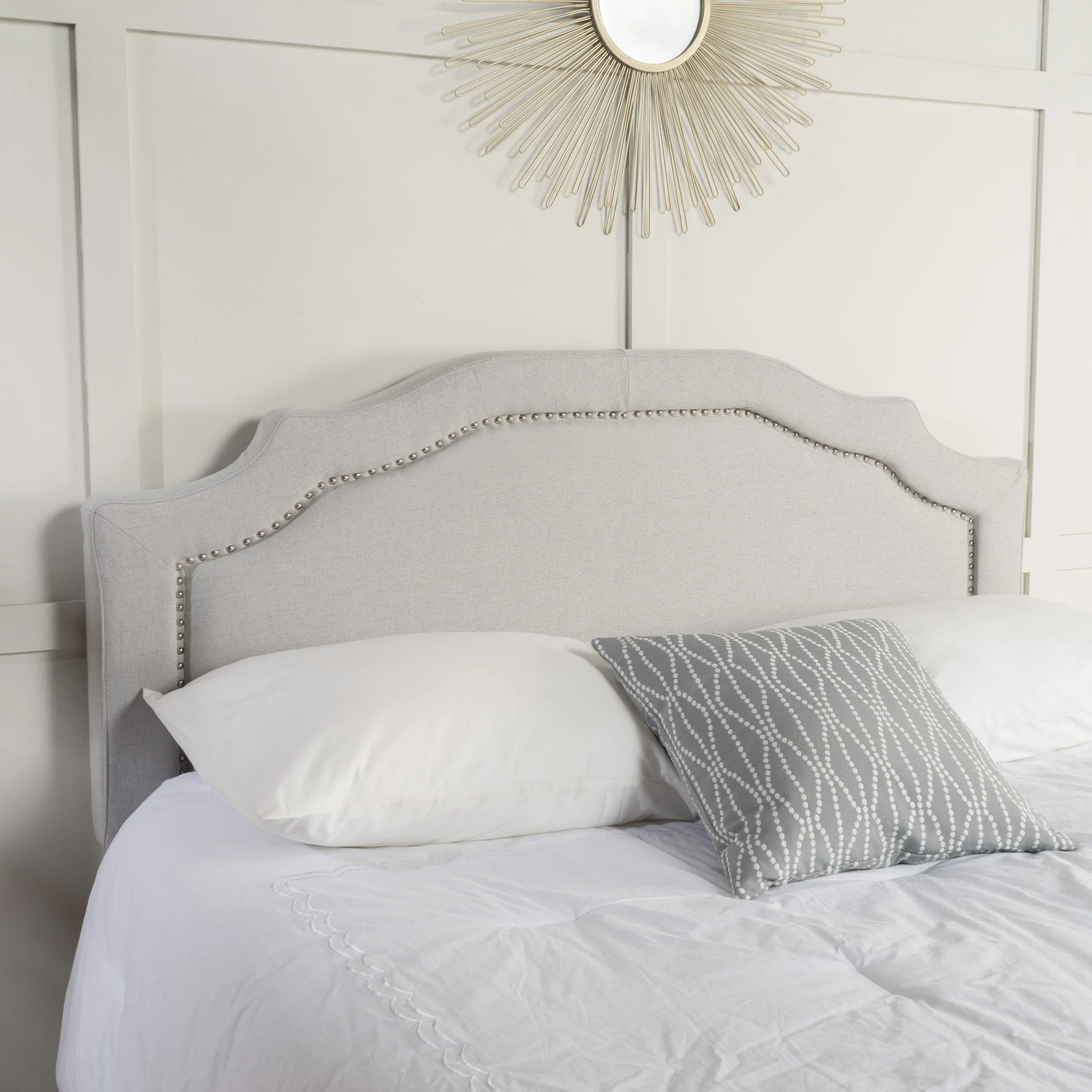 Light Grey Fabric Queen/ Full Headboard - NH584892 queen headboard, wooden headboard