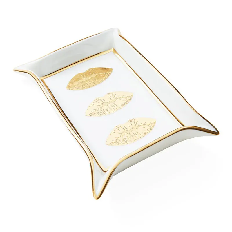 Lips Valet Tray, Cream and Gold, 17.7cm x 12.7 cm napkin rings, dining placemats