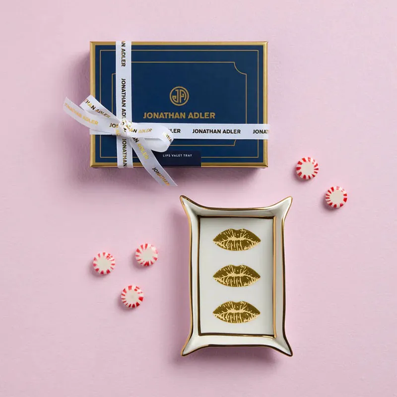 Lips Valet Tray, Cream and Gold, 17.7cm x 12.7 cm