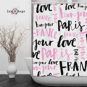 Love Paris Pink Black Type Set Shower Curtains and Optional Bath Mats Lighting,Lamps Fixtures