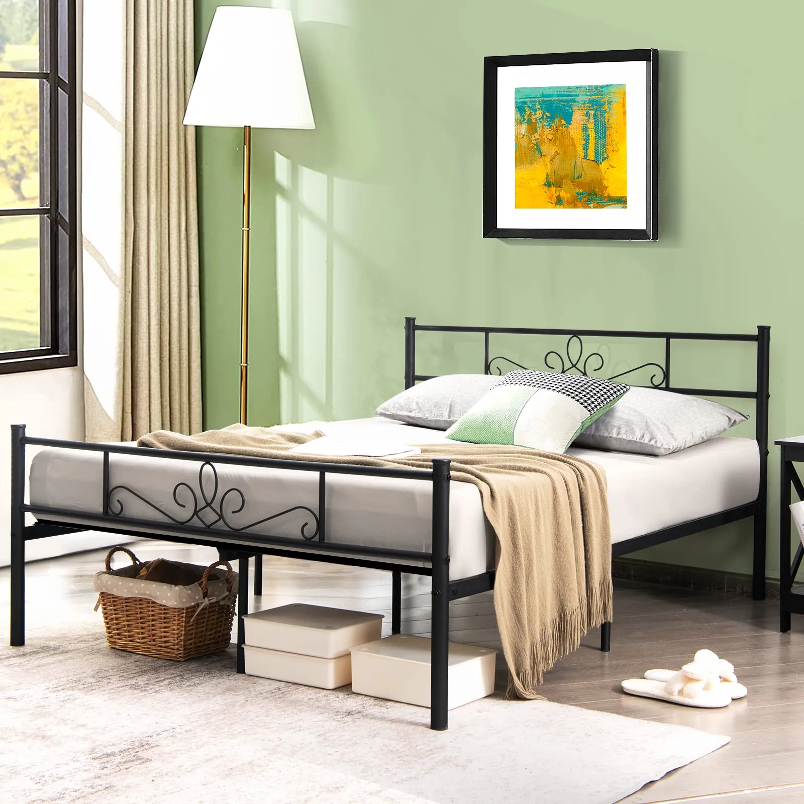Mattress Foundation w/Heavy Duty Steel Slat Support, No Box Spring Needed