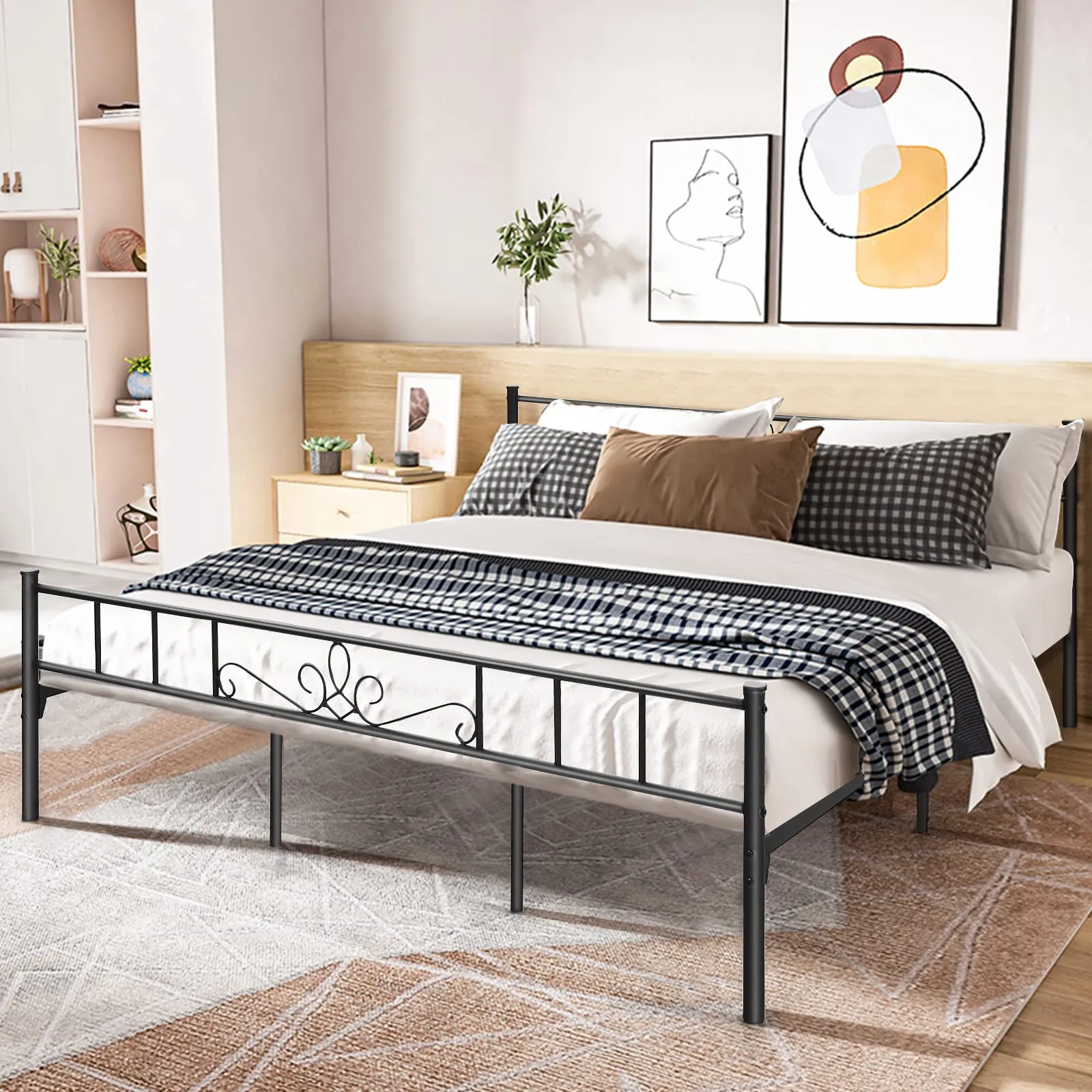 Mattress Foundation w/Heavy Duty Steel Slat Support, No Box Spring Needed