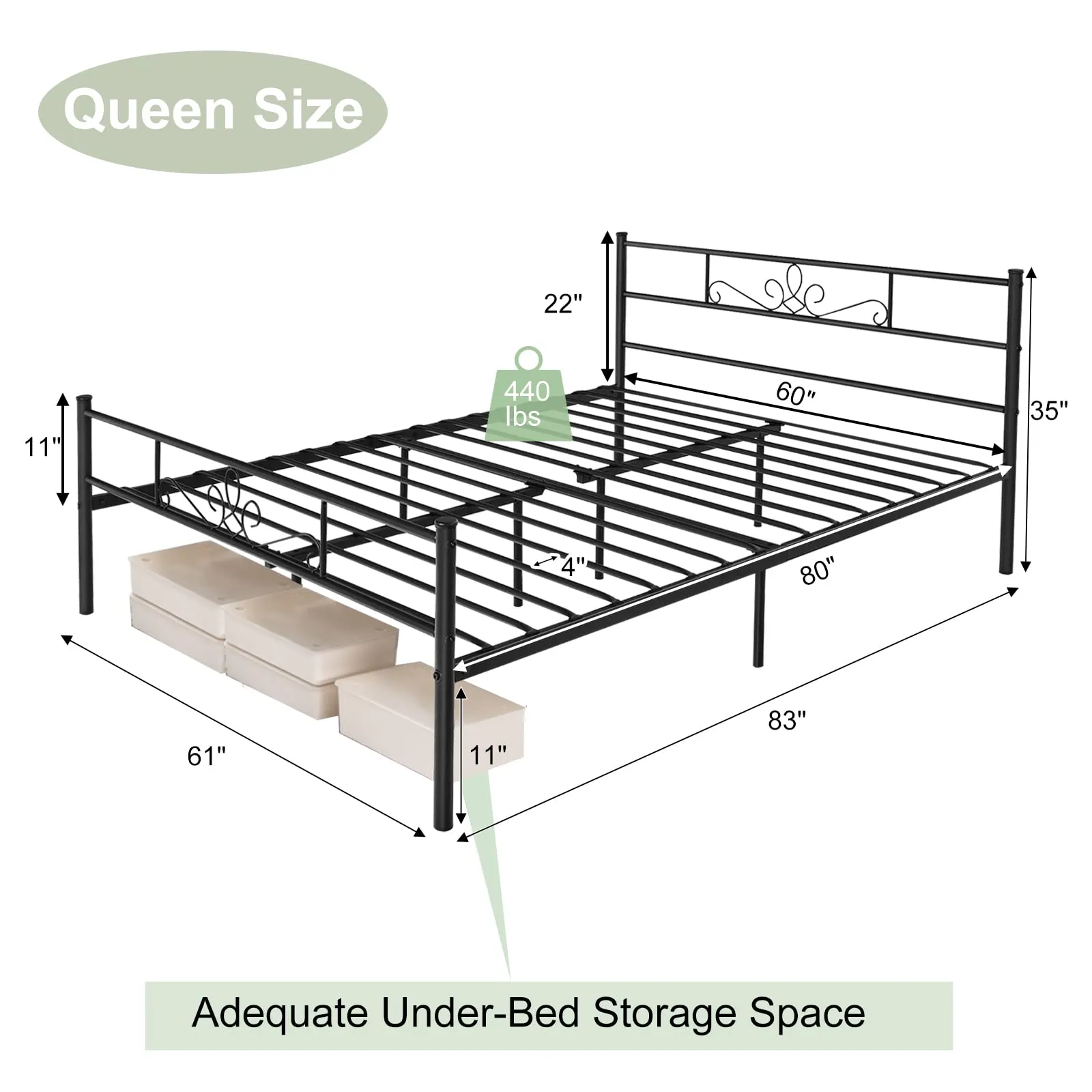 Mattress Foundation w/Heavy Duty Steel Slat Support, No Box Spring Needed