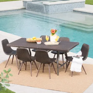 Mid-Century Modern Outdoor 7-Piece Multi-Brown Wicker Dining Set - NH079103 patio chairs, outdoor seating