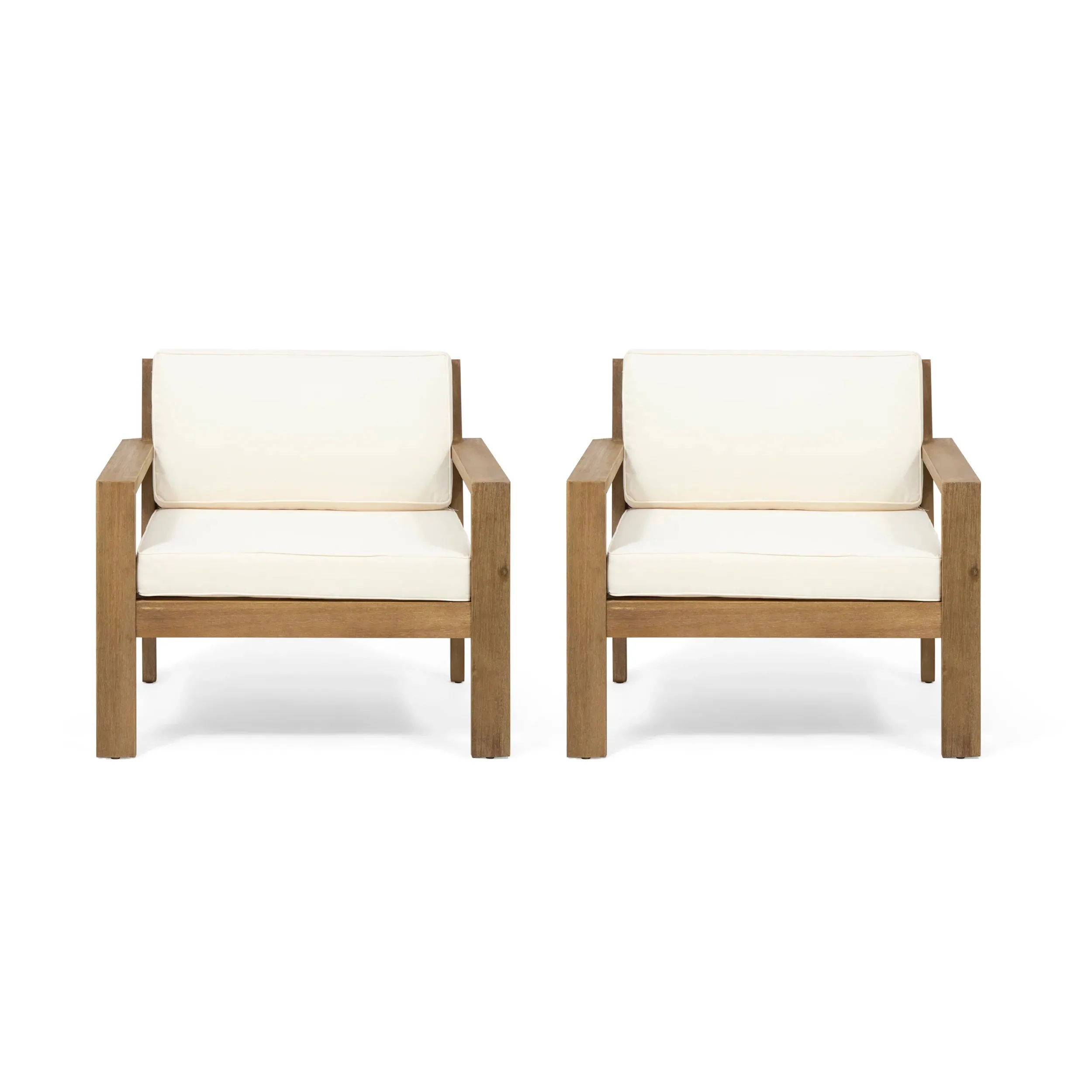 Miranda Outdoor Acacia Wood Club Chairs with Cushions (Set of 2) patio chairs, outdoor seating