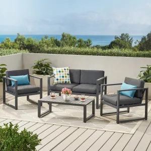 Modern Outdoor 4-Piece Dark Gray Aluminum Chat Set with Cushions - NH962792 patio chairs, outdoor seating