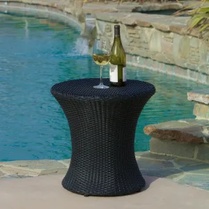 Modern Outdoor Black Wicker Hourglass Side Table - NH468412 patio chairs, outdoor seating