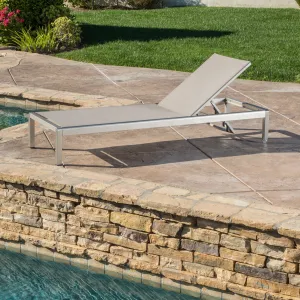 Modern Outdoor Gray Mesh Chaise Lounge with Wheels - NH168692 patio chairs, outdoor seating